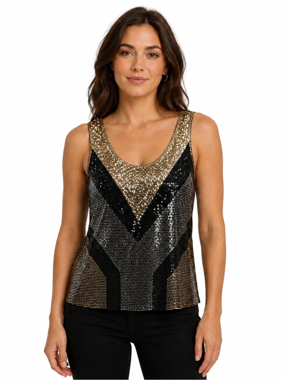 Black and Gold Sequin Women's Top